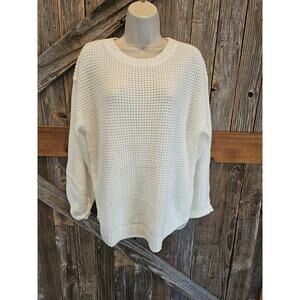 Merokeety size large loose knit layering sweater slub blouse white minimalist ^